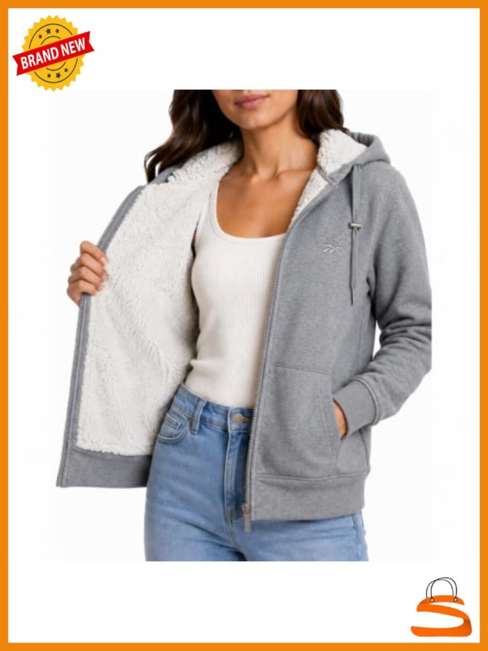 Reebok Sherpa Lined Fleece Full Zip Hooded Jacket Women